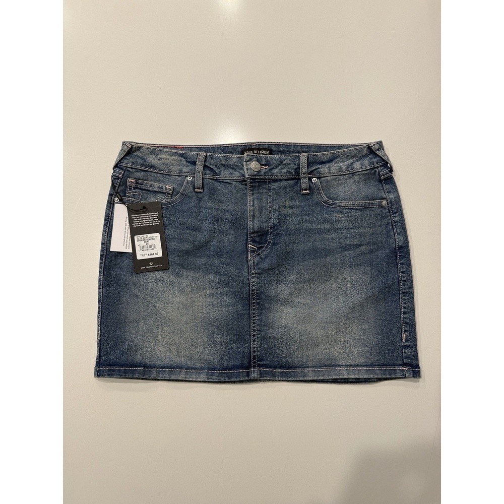 True Religion Denim Crystal Mini Skirt Medium Blue Quartz 601153 Womens 29 NWT